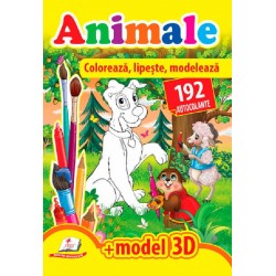 Animale-Coloreaza, lipeste, modeleaza + 192 autocolante +3D model