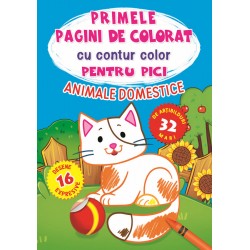 Primele pagini de colorat cu contur color si 32 de abtibilduri pentru pici – Animale domestice